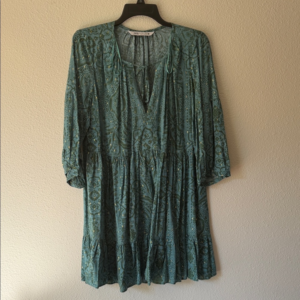 Zara Teal Patterned Boho Dress